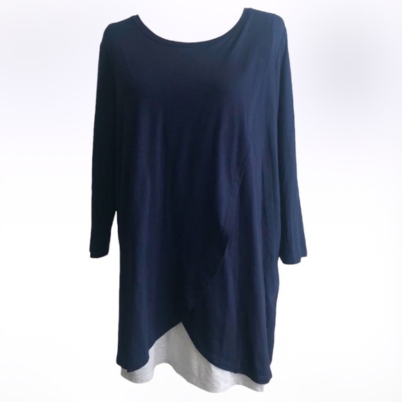 Motherhood Maternity Nursing Tulip Layer Tunic Top Navy & Heathered Gray SZ XL - Picture 2 of 7